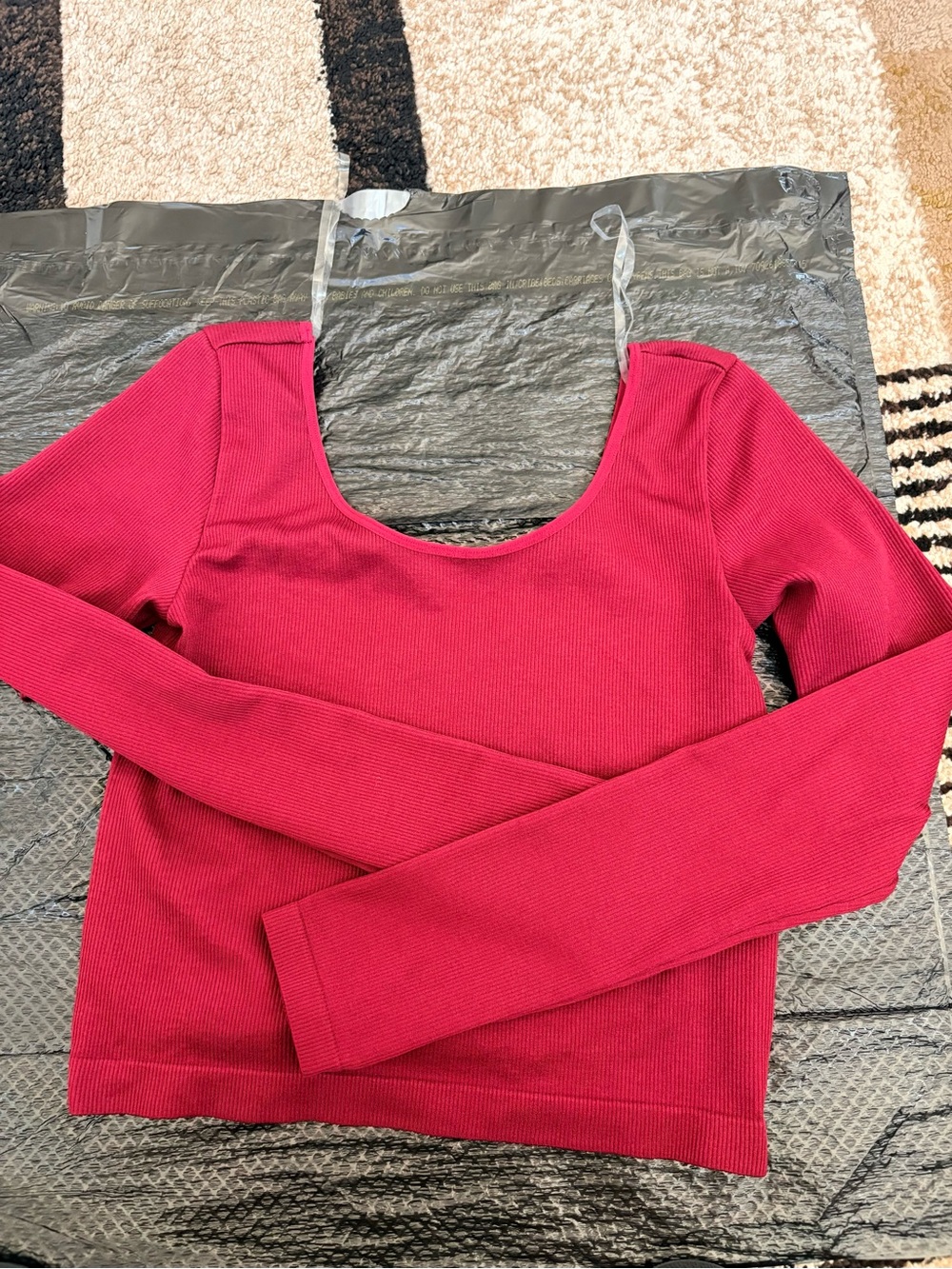 wild fable Raspberry Scoop Neck Ribbed Long Sleeve Top